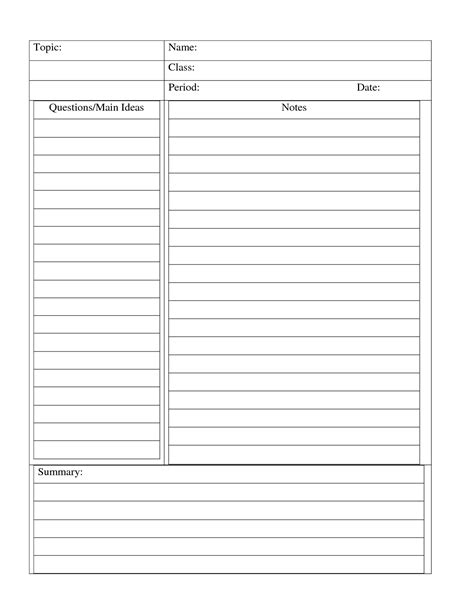 cornell method template - Google Search | Cornell notes template, Notes